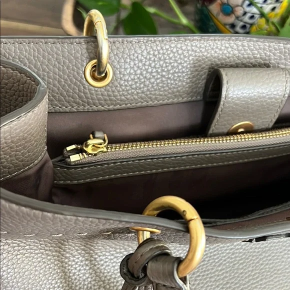 Tory Burch Brown Shoulder Bag with Pebbled Leather and Tassel - Picture 9 of 12